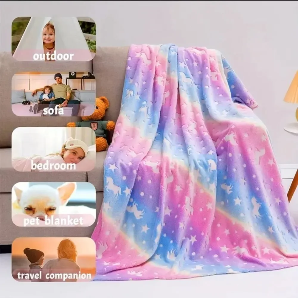 Unicorn glow in the dark throw blanket